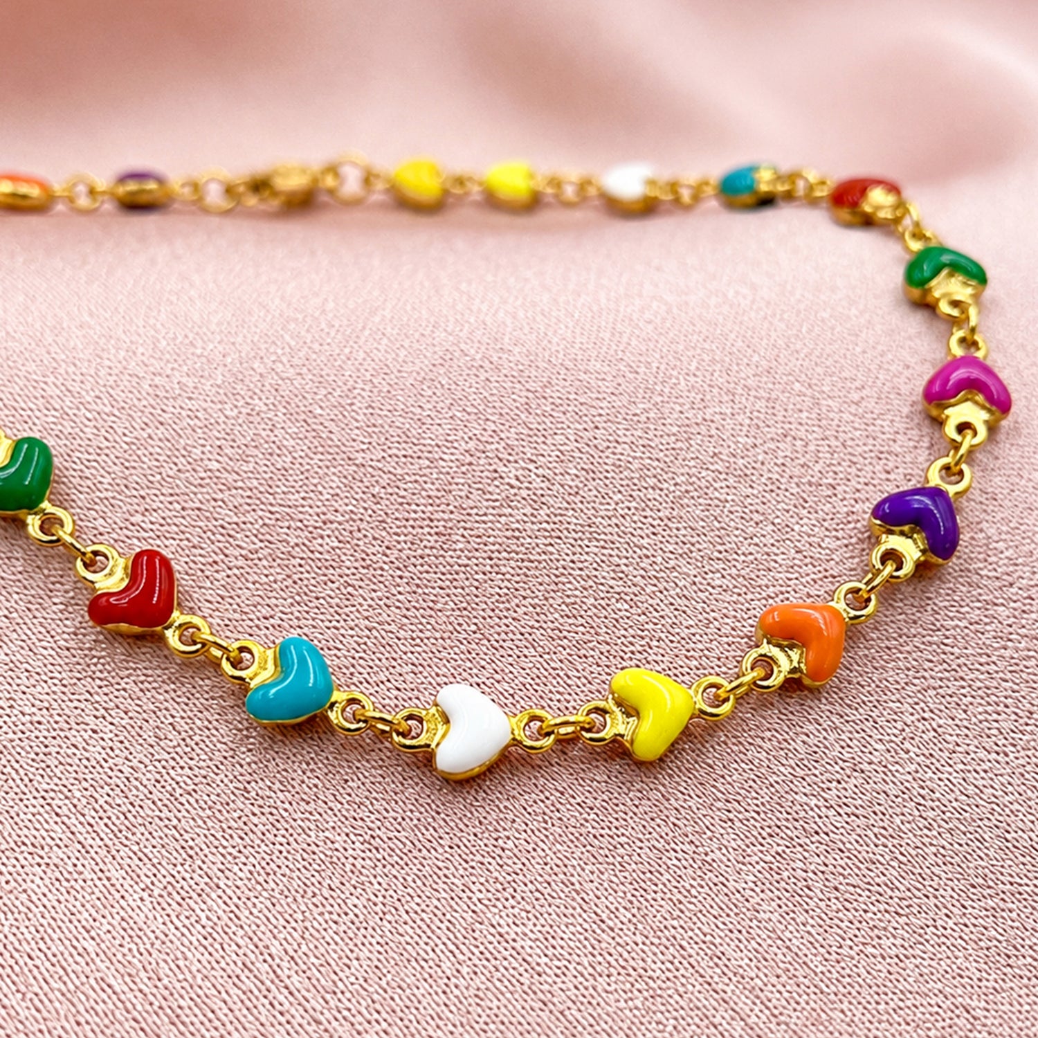 Artklim Rainbow Heart Link Chain Anti-Tarnish Anklet