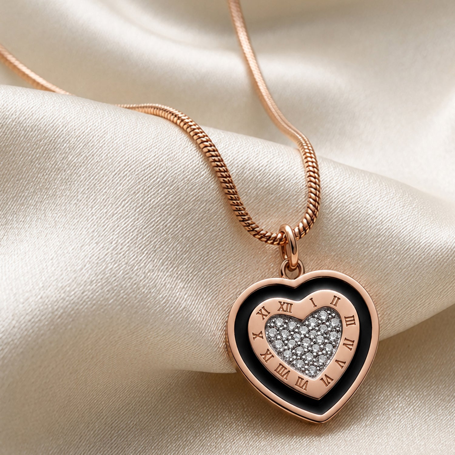 Artklim Rose Gold Heart Crystal  Anti-tarnish Necklace