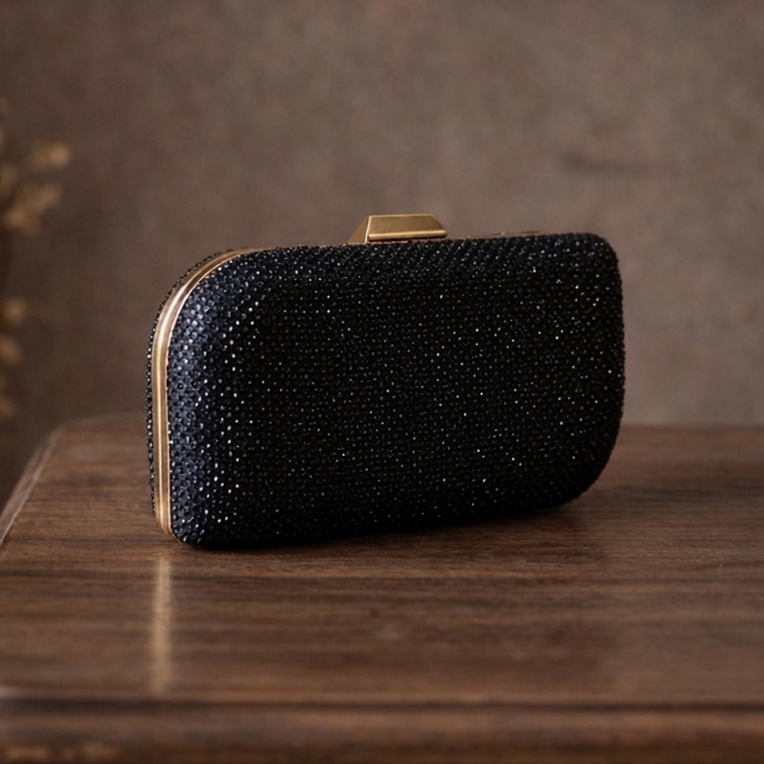 Artklim Black Glitter Embroidery Clutch