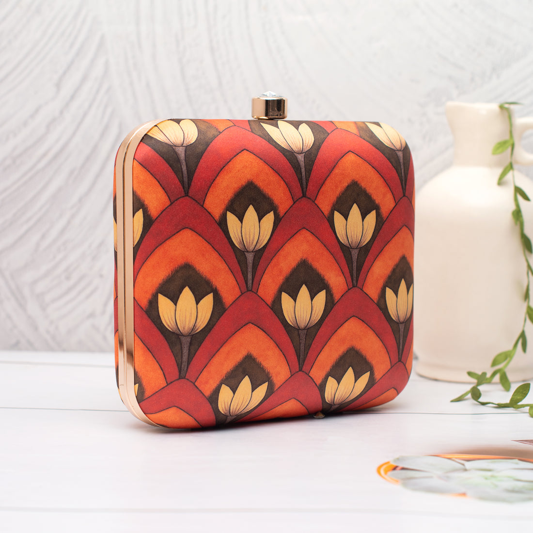 Artklim Orange–Brown Art Portrait  Clutch