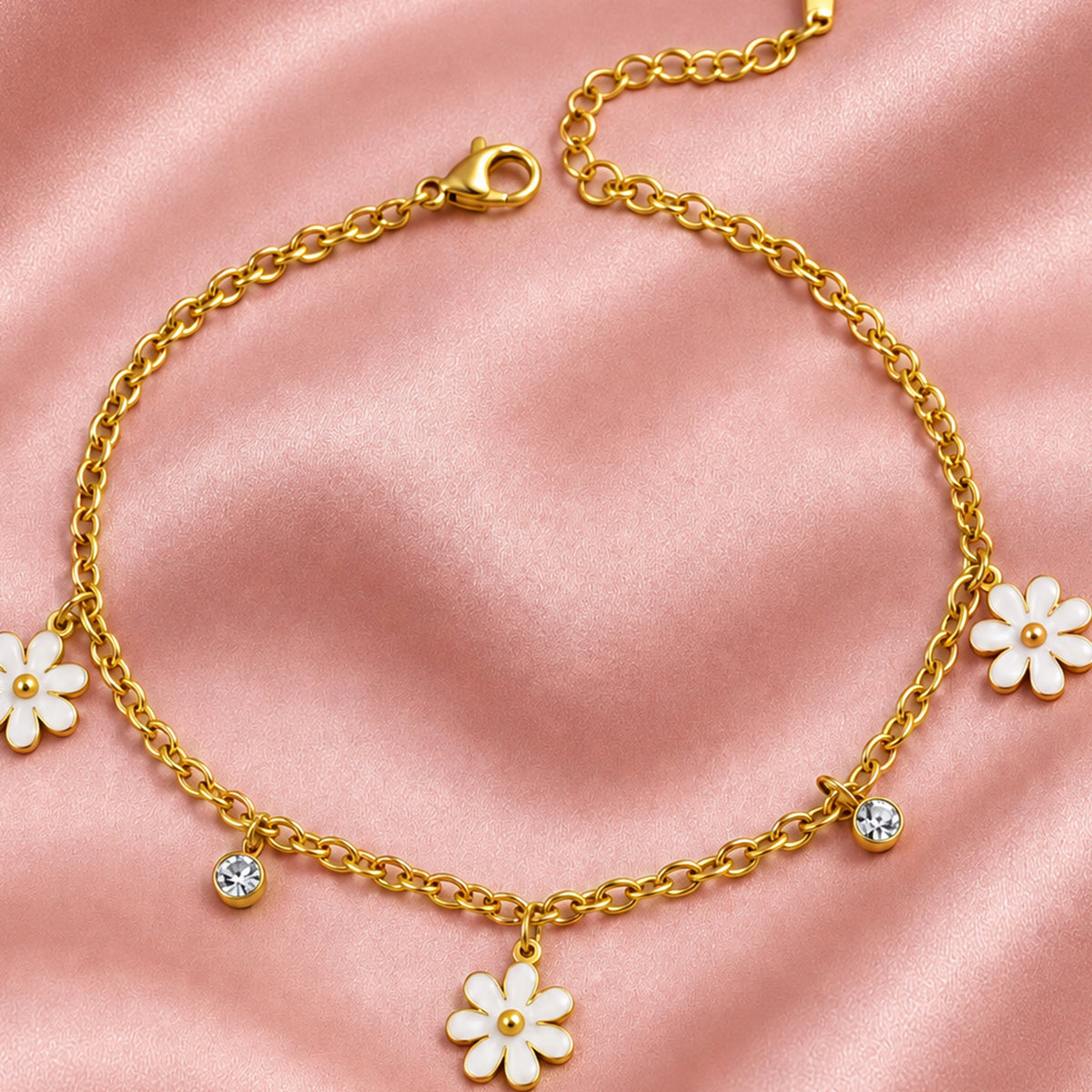 Artklim Floral Charm Gold-Tone Anti-Tarnish Anklet