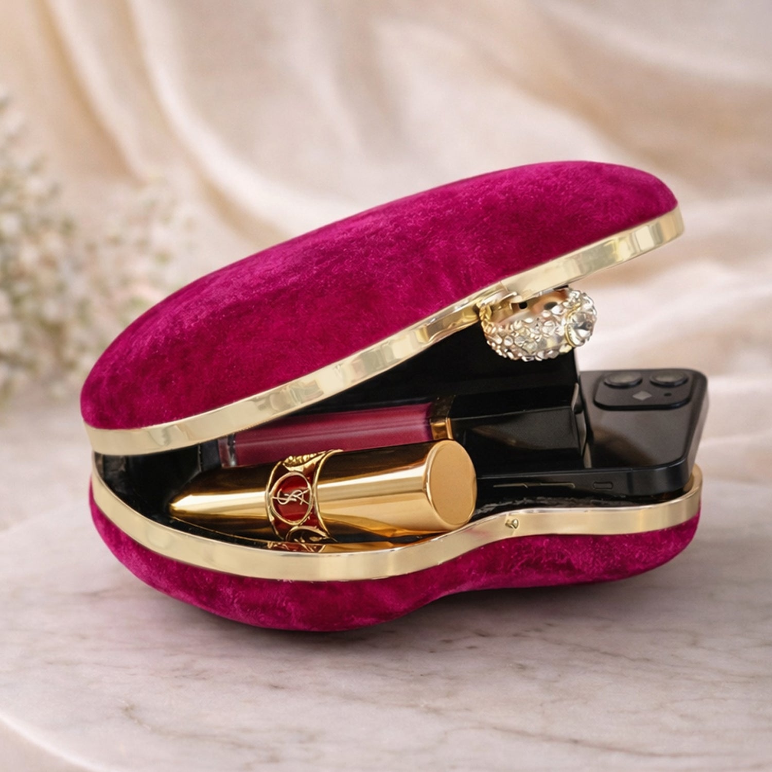 Artklim Pink Heart-Shaped Velvet Name Customized Clutch