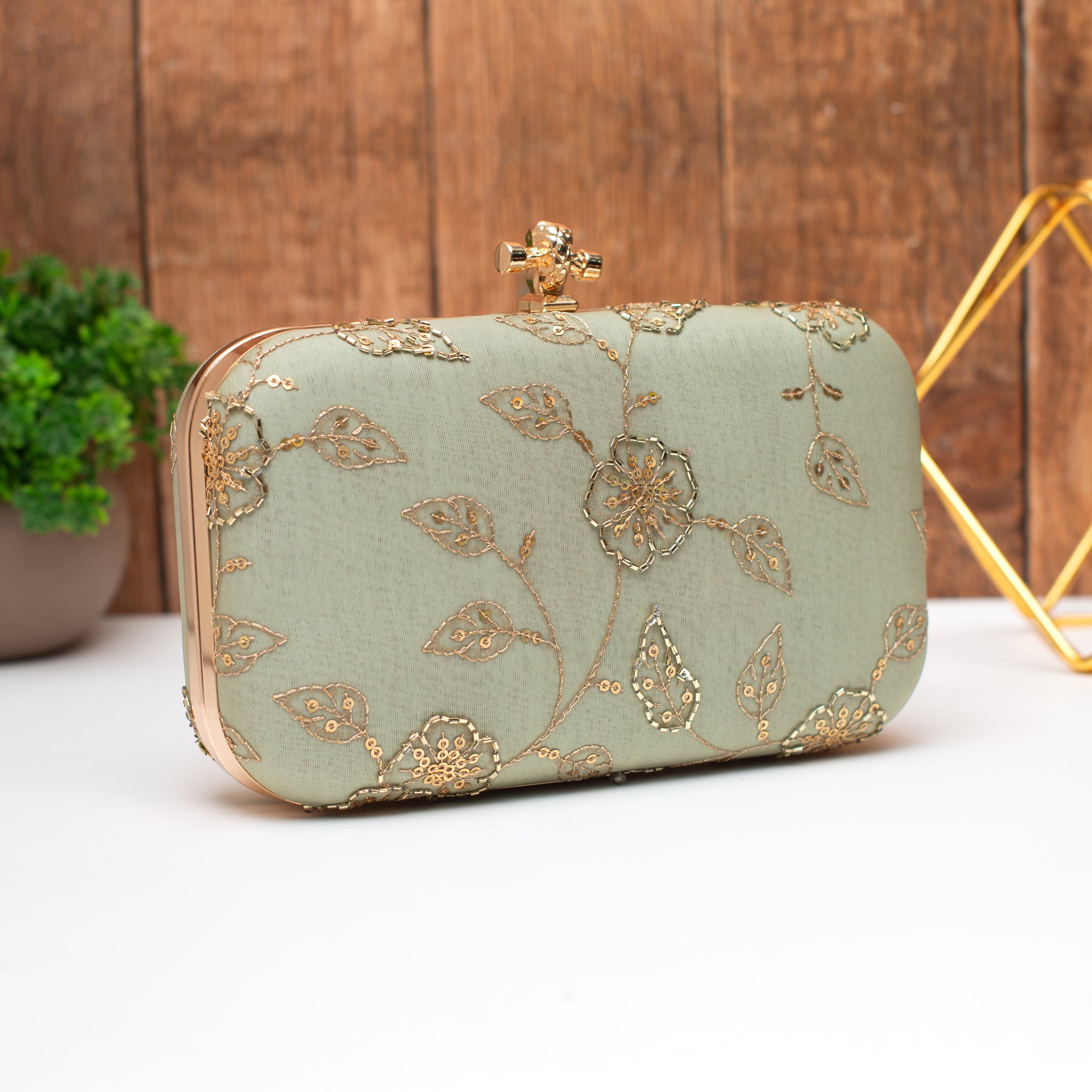 Artklim Royal Olive Pastel Blossom Clutch