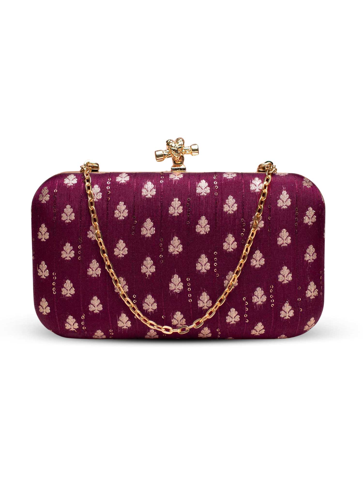 Artklim Burgundy Bloom Golden Chain Clutch