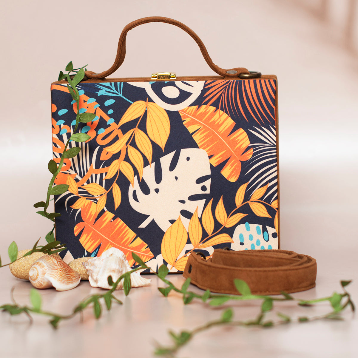 Multipattern Leaves Printed Suitcase Style