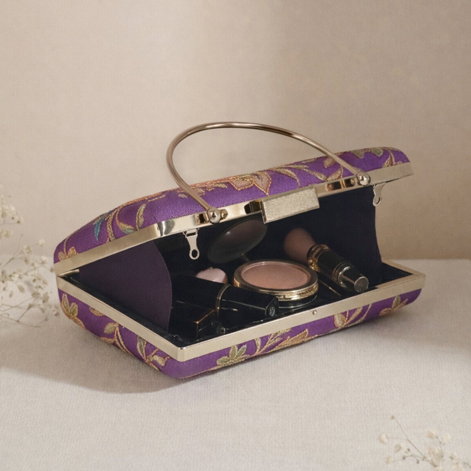 Artklim Lavender Floral Embroidered Clutch