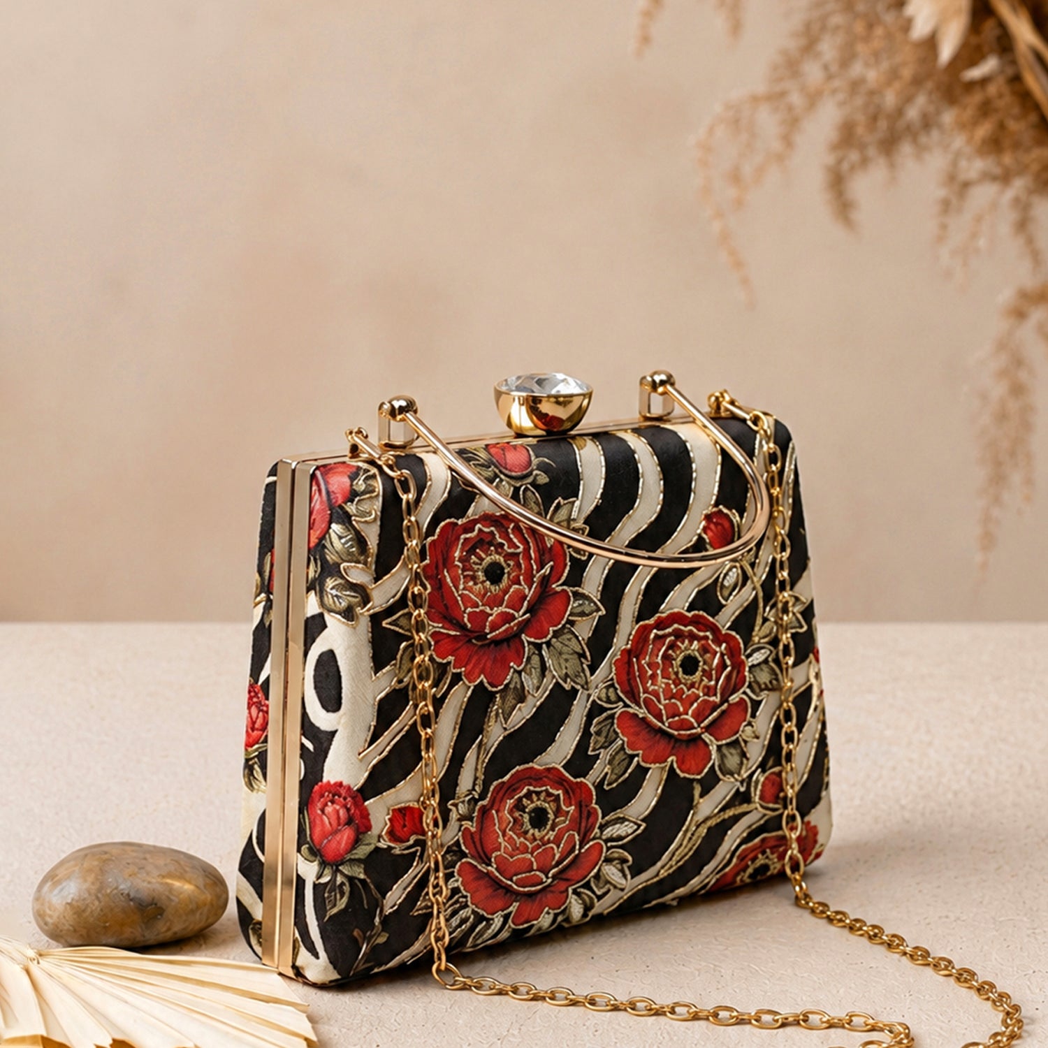 Artklim Zebra Floral Luxury Statement Clutch