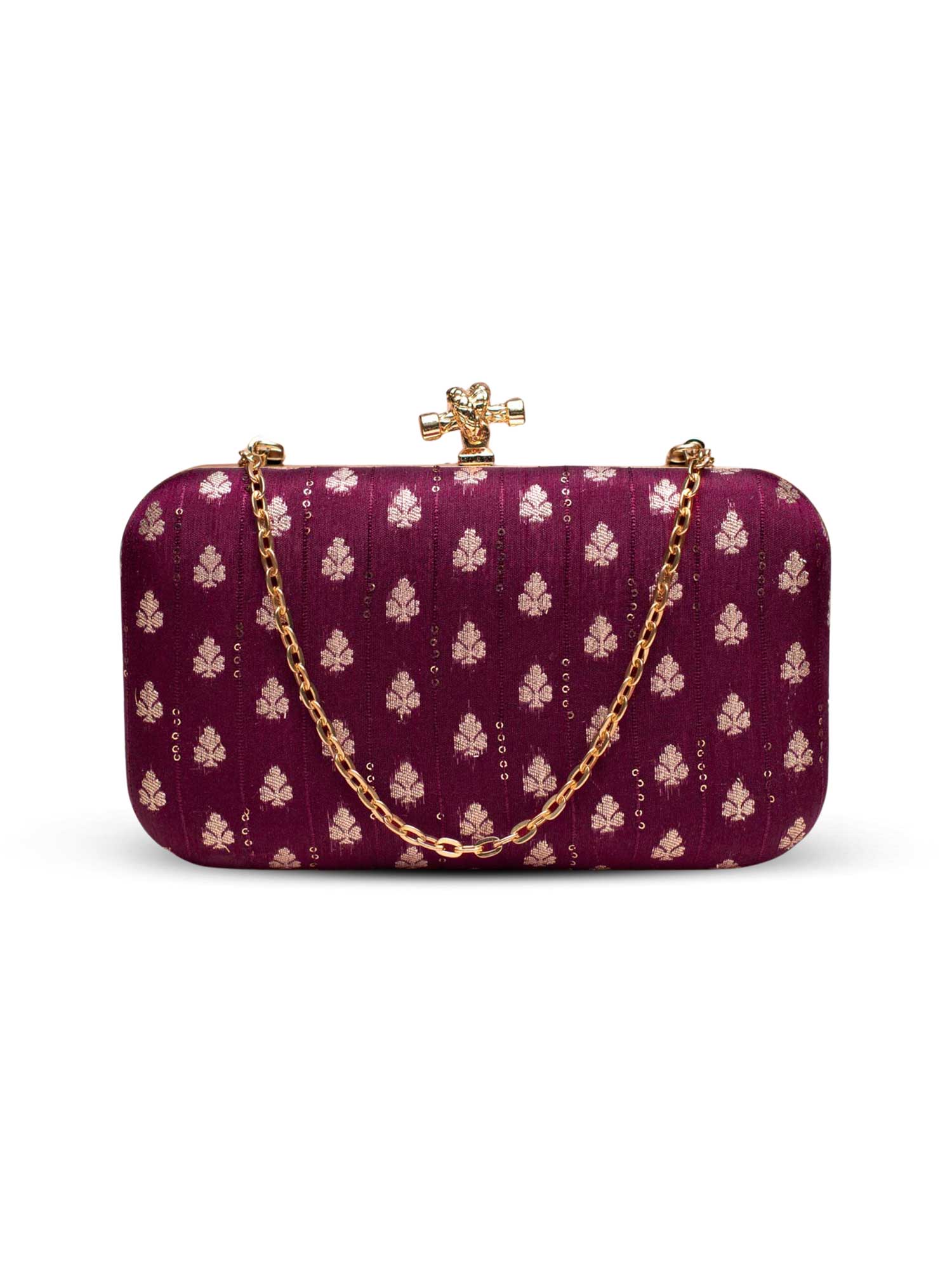 Artklim Burgundy Bloom Golden Chain Clutch
