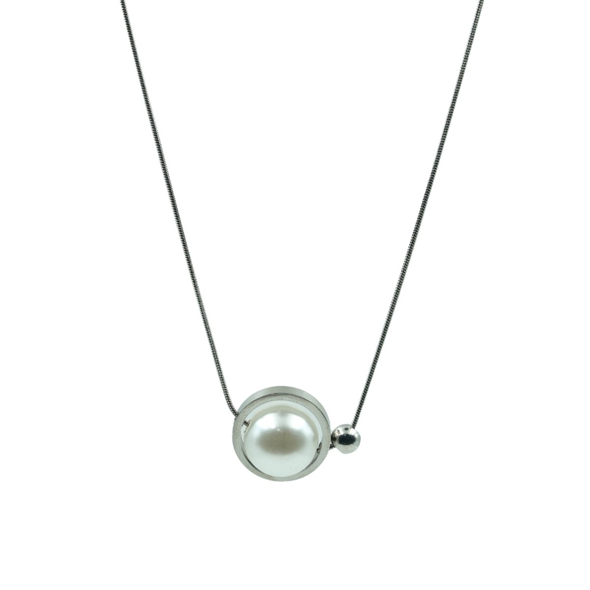 Artklim Silver Round Stud Pearl Pendant Necklace