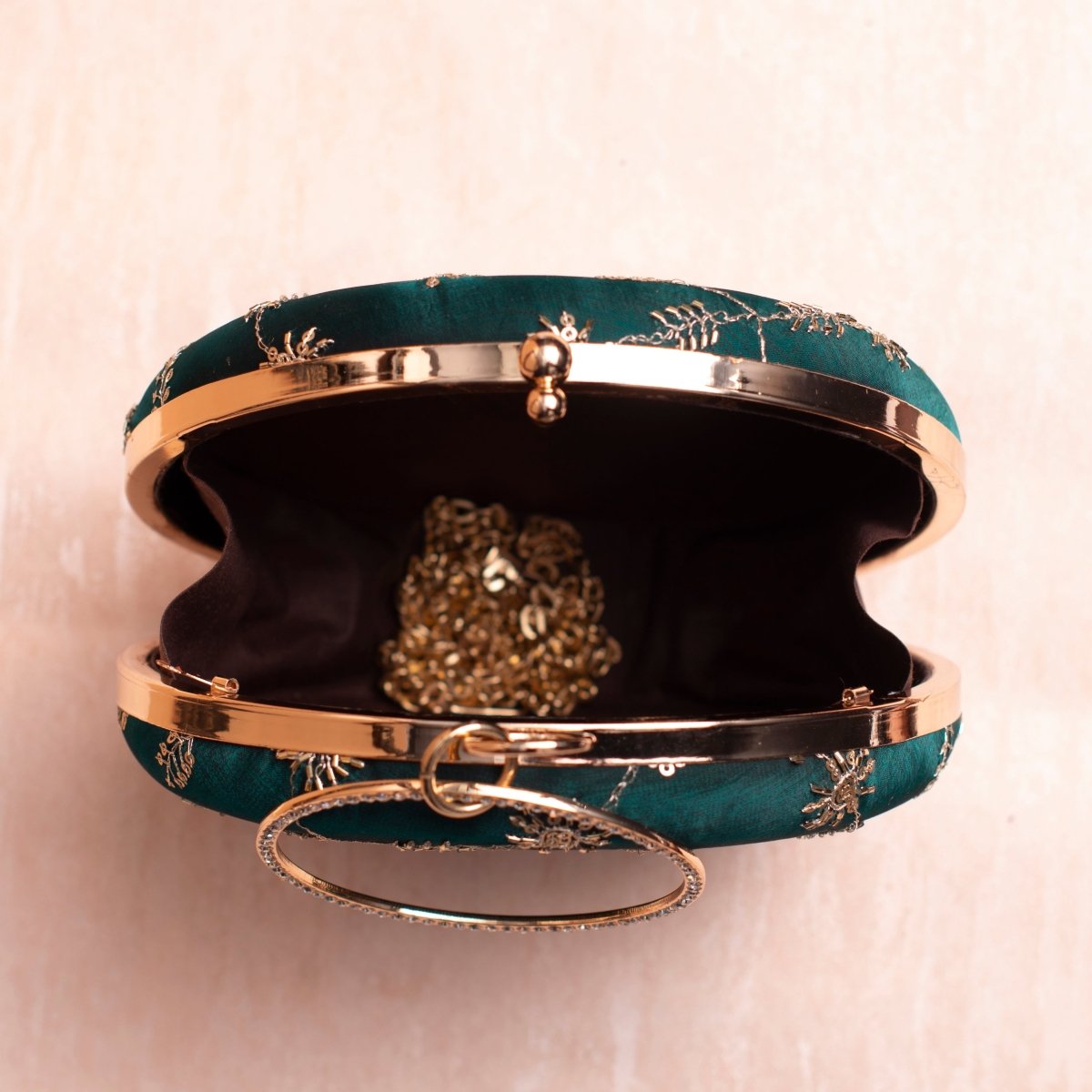 Artklim Dark Green Minimal Sequins Embroidery Clutch