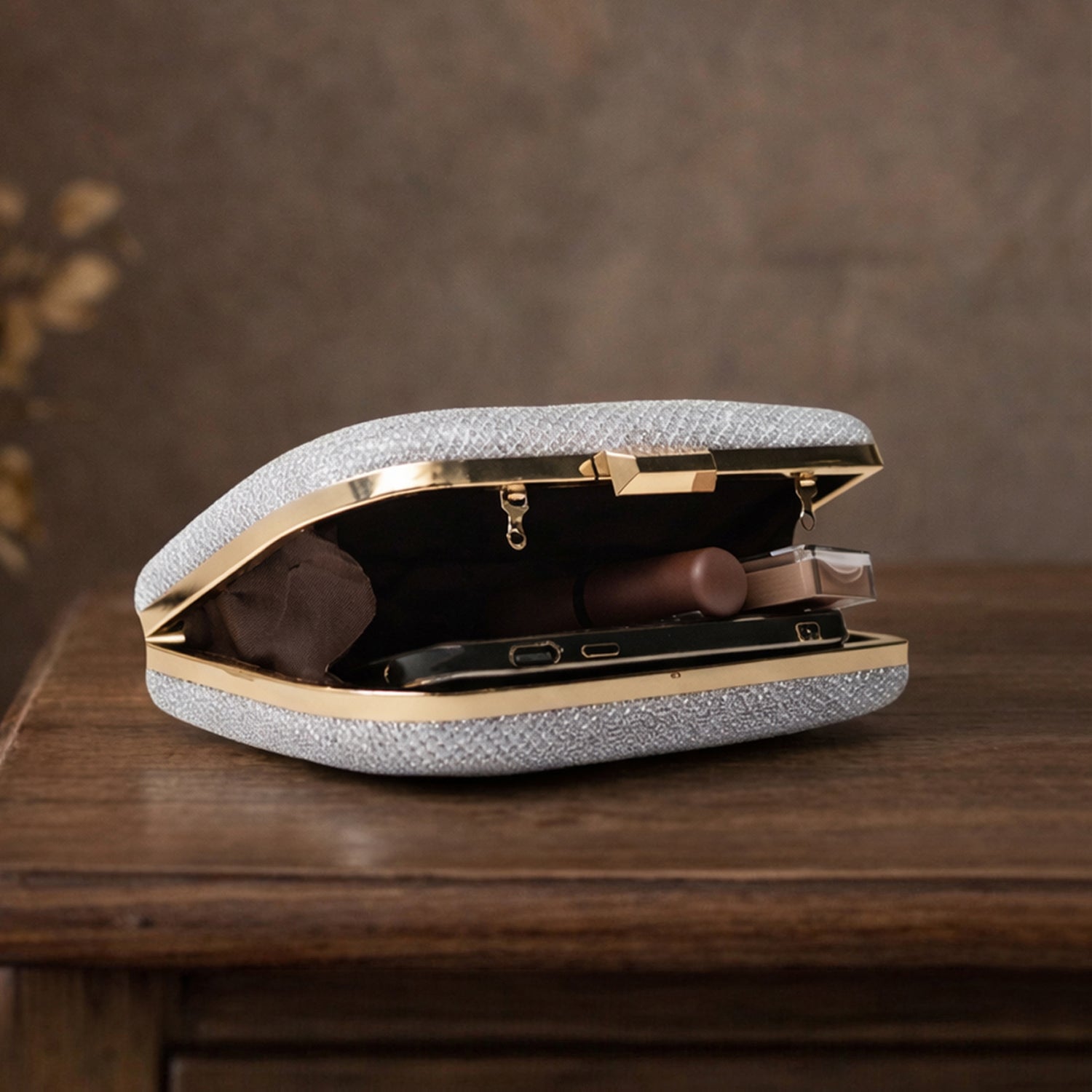 Artklim Silver Glitter Embroidery Clutch