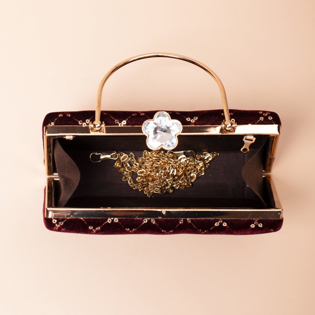 Artklim Brown Base Sequins Embroidery Ethnic Clutch