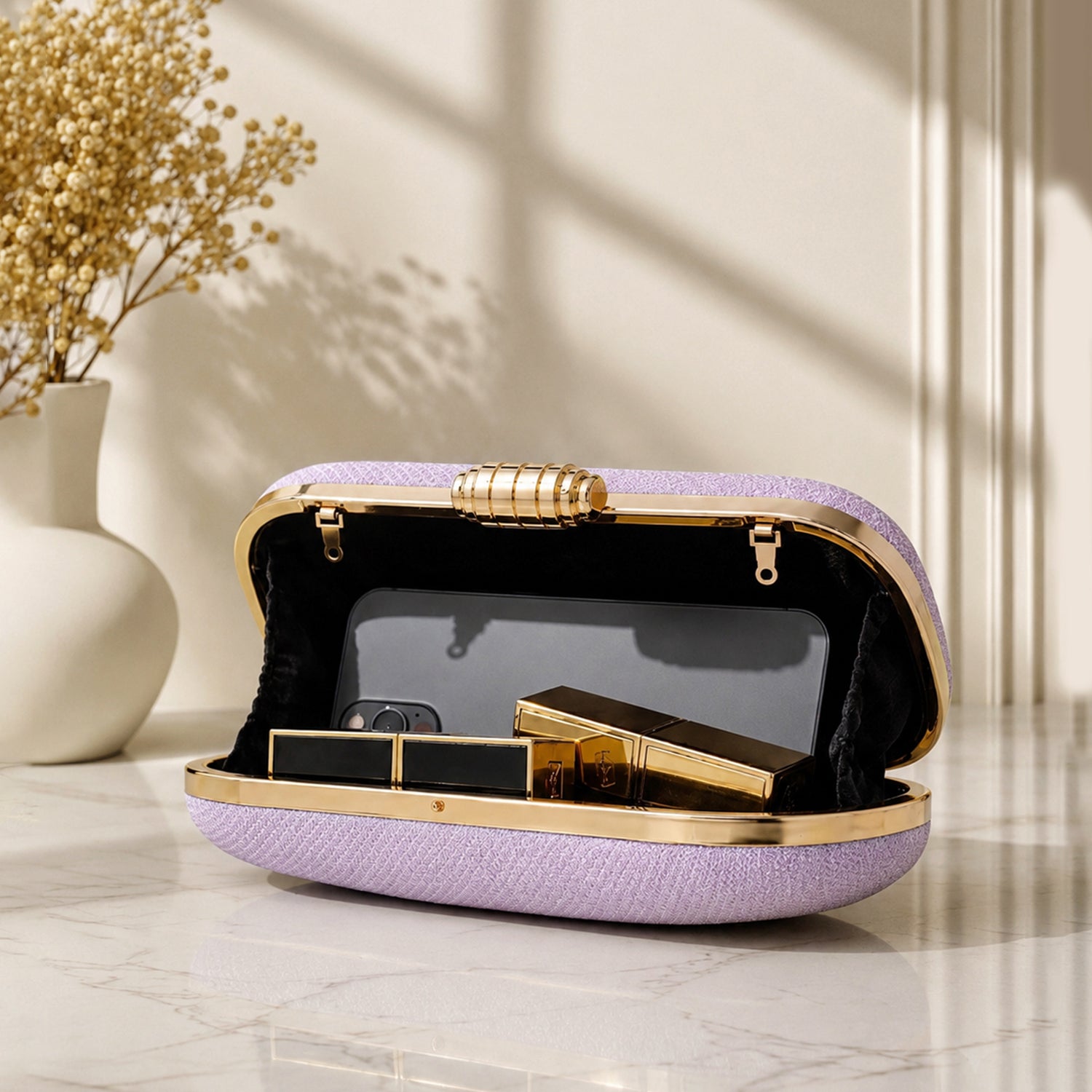 Artklim Lavender Textured Elegant Evening Embroidery Clutch