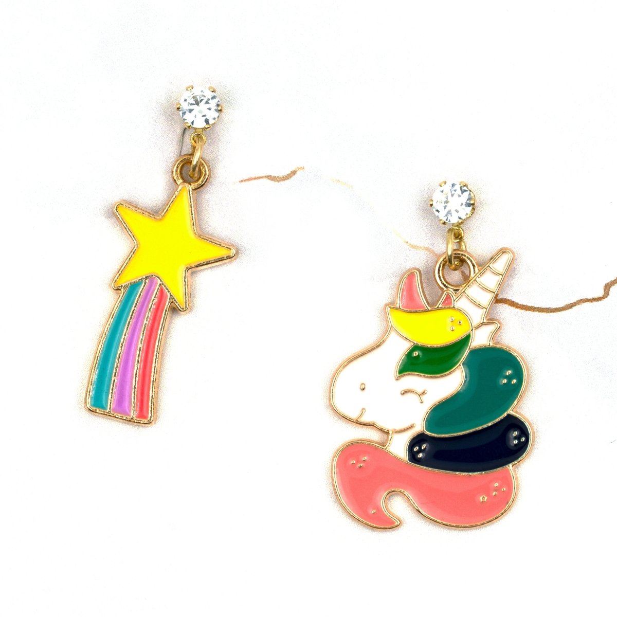 Artklim Rainbow And Unicorn Mismatched Drop Earrings