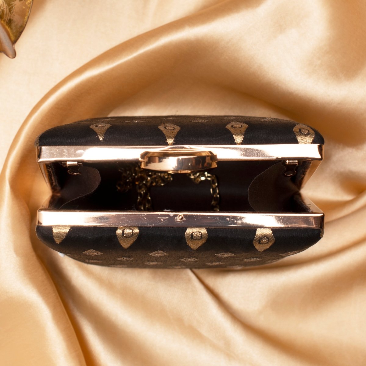 Artklim Black Base Brocade Fabric Ethnic Clutch