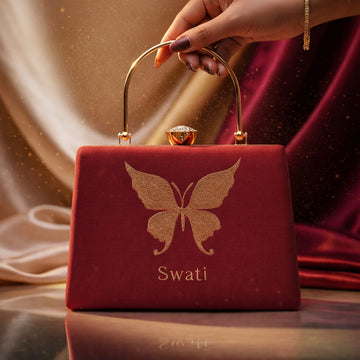 Artklim Butterfly Embroidery Name Customized Clutch