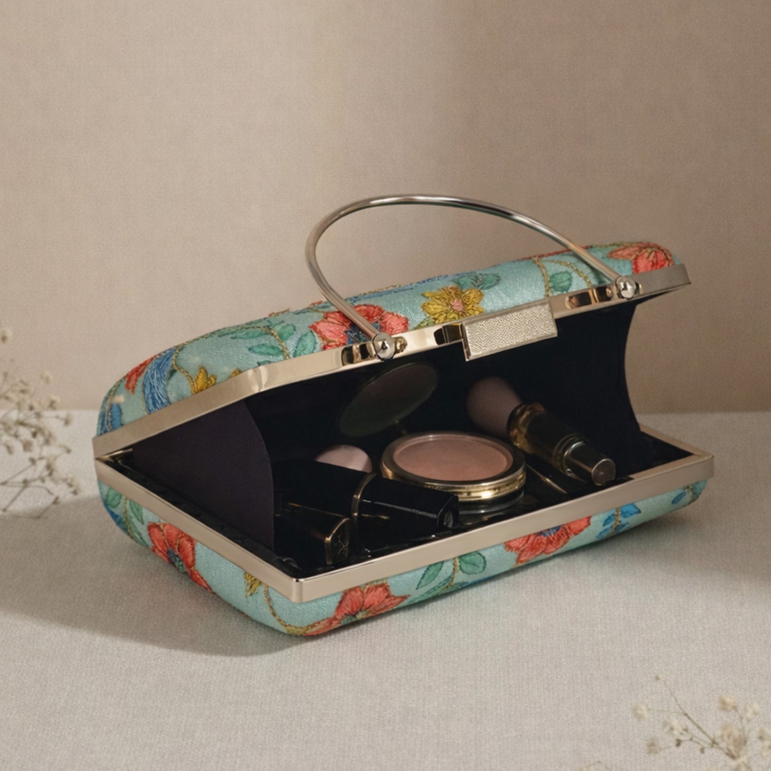 Artklim Pastel Blue Floral Embroidered Clutch