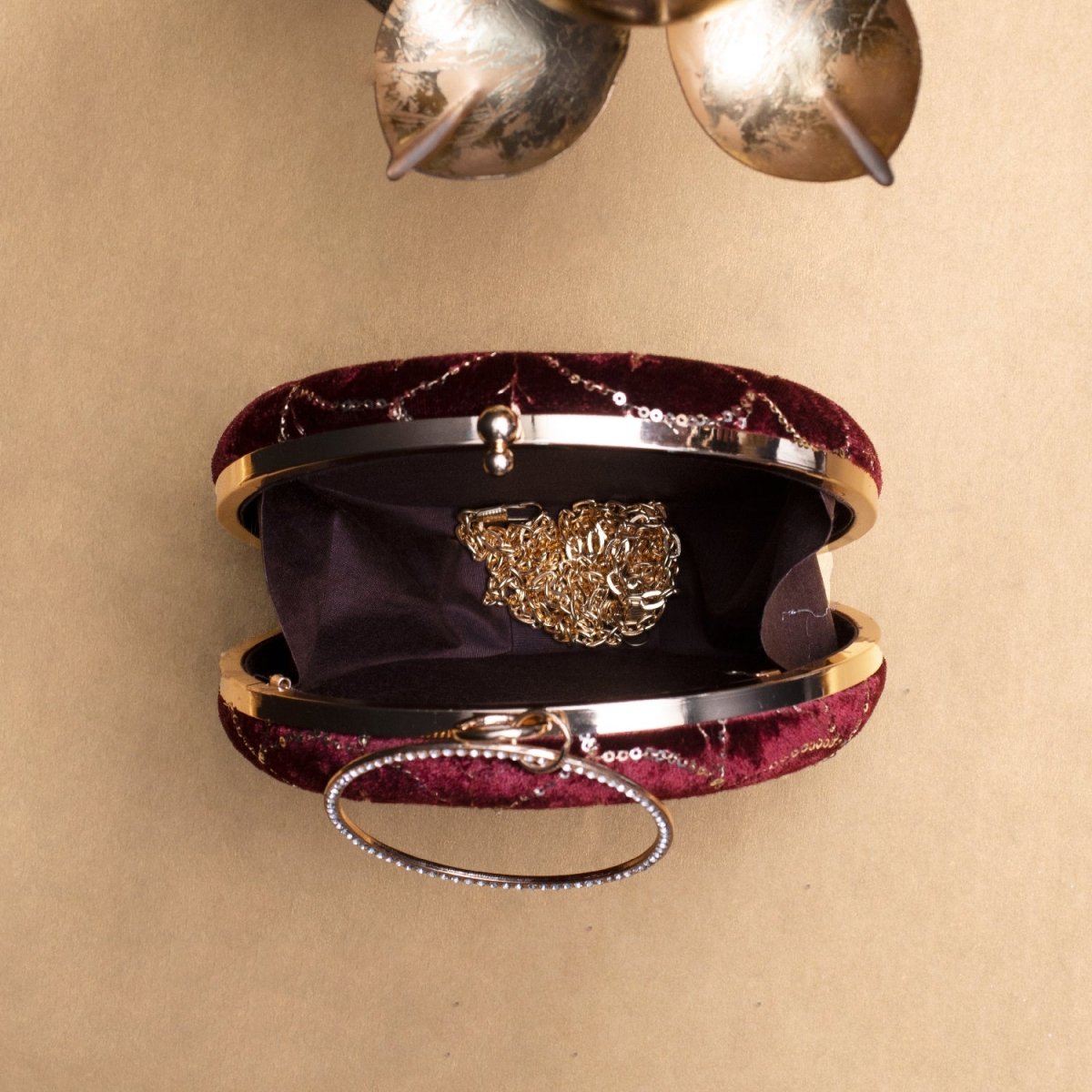 Artklim Maroon Based Silver Sequins Embroidery Clutch