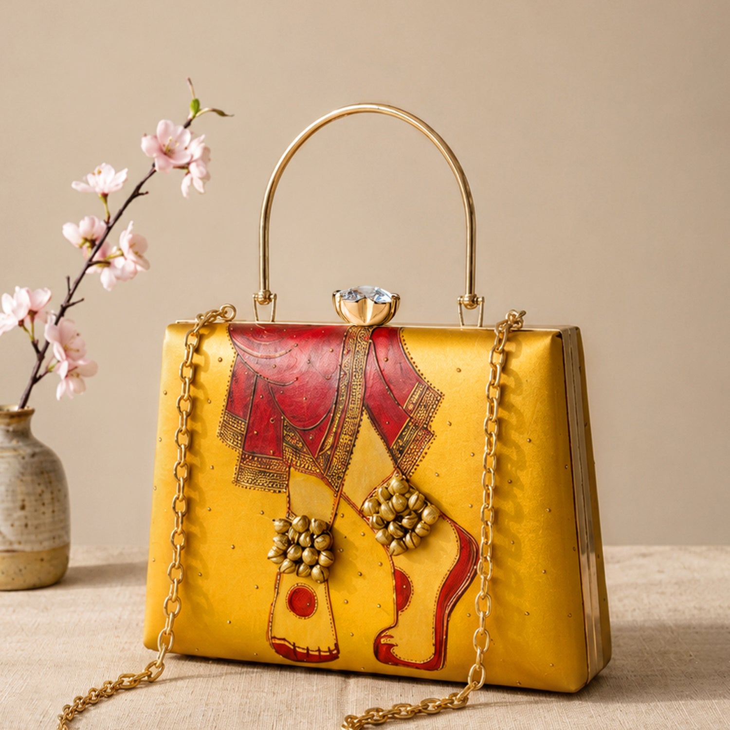 Artklim Printed Royal Heritage Ghungroo Clutch with Hand Embroidery