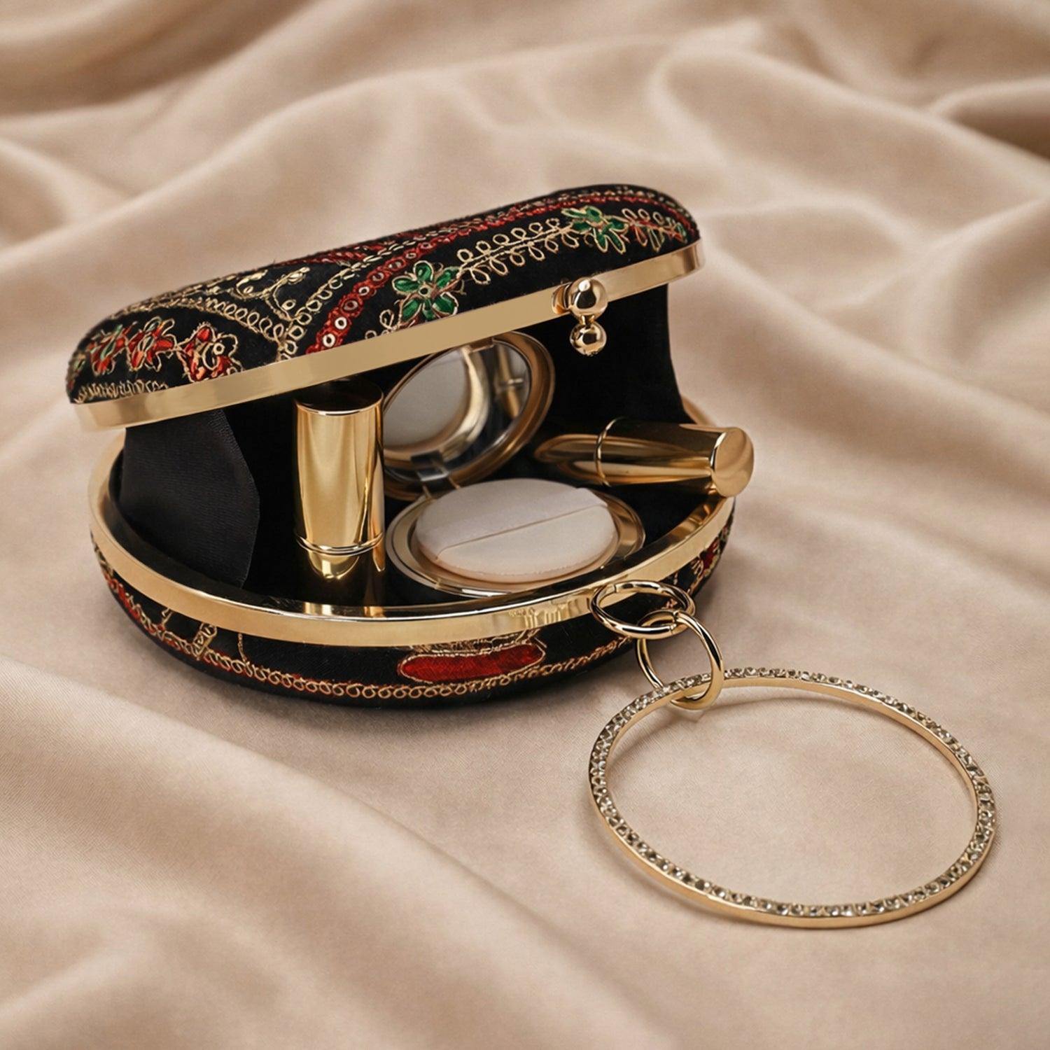 Artklim Royal Black Round Embroidered Clutch