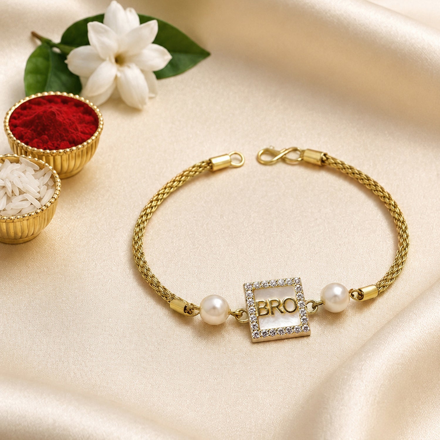 Artklim Designer BRO Rakhi with Pearl Beads