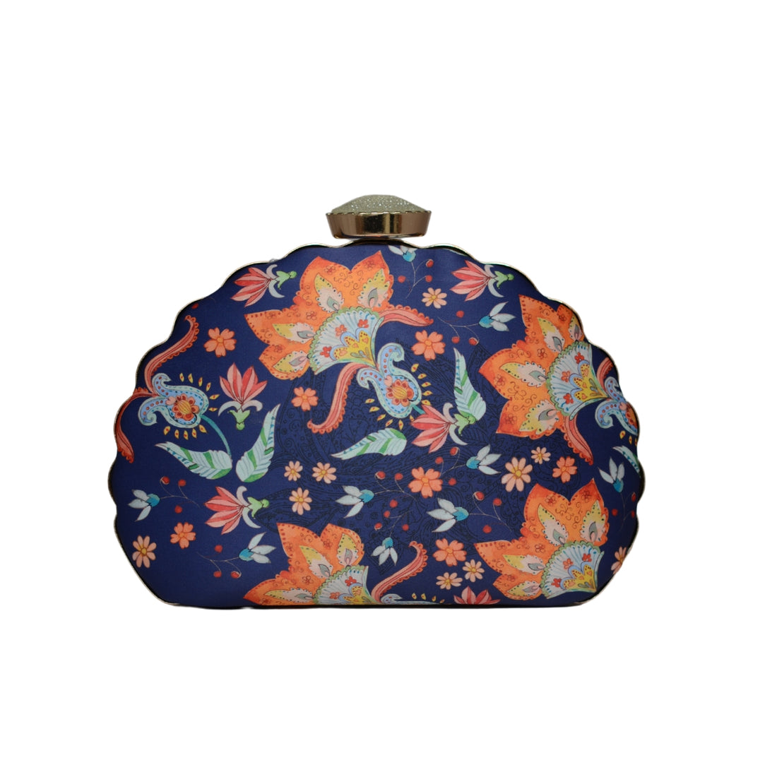 Artklim Blue Floral Printed D-shape Clutch