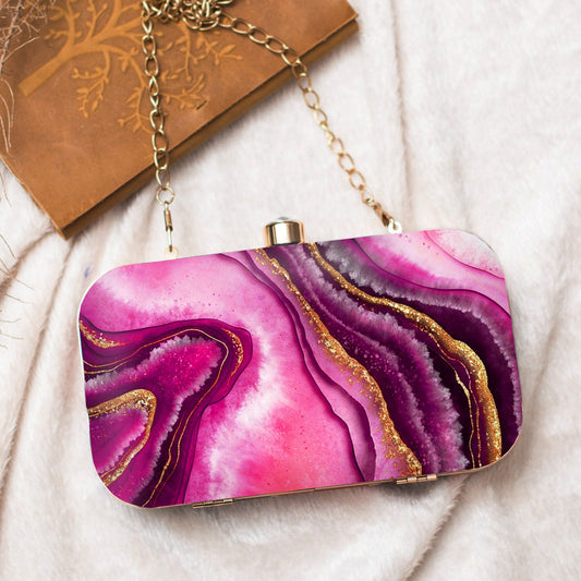 Pink And Purple Flow Art Printed Clutch
