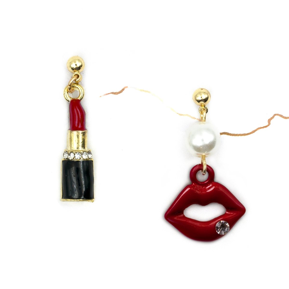 Artklim Lipstick And Lips Mismatched Drop Earrings