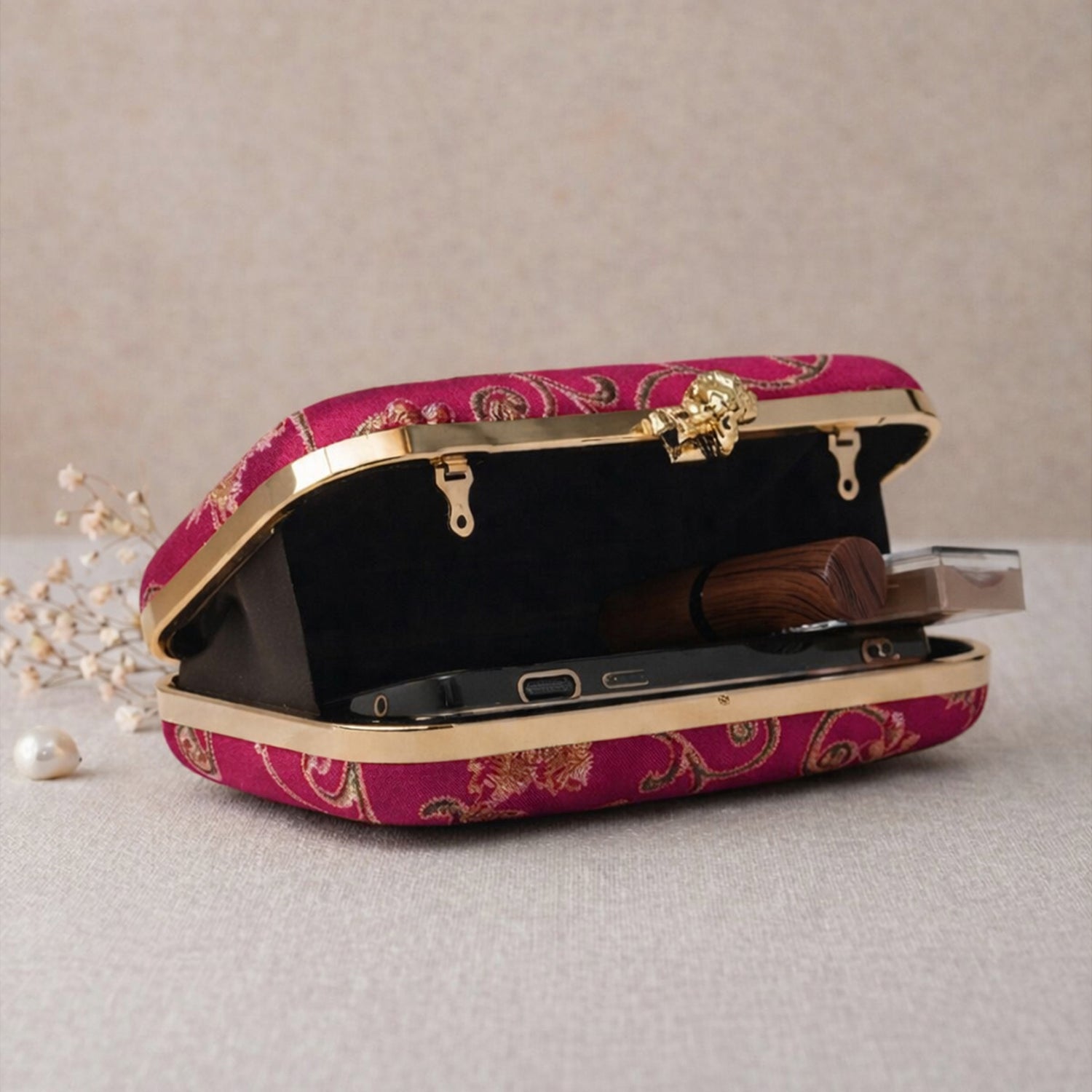 Artklim Rani Pink Floral Embroidered Clutch