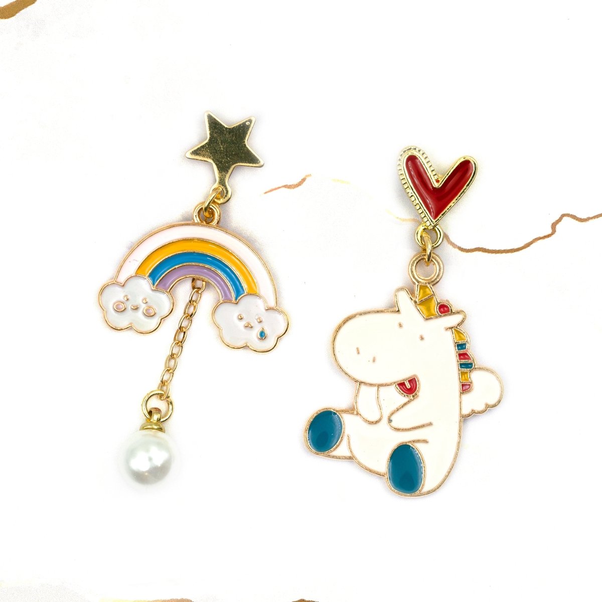Artklim Unicorn And Rainbow Mismatched Drop Earrings