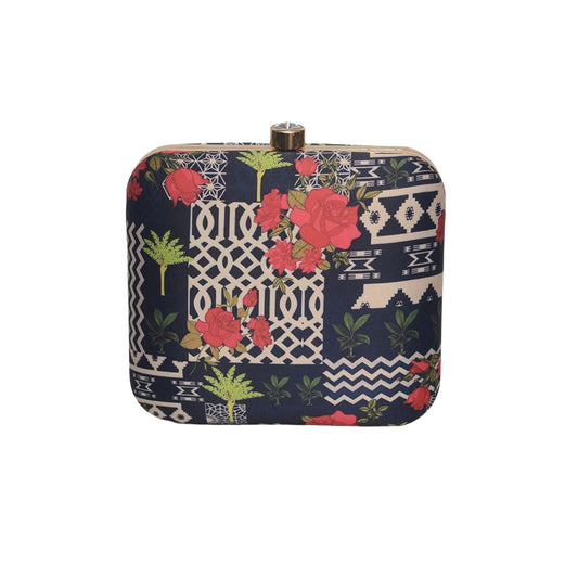 Red-White Pattern Printed Clutch