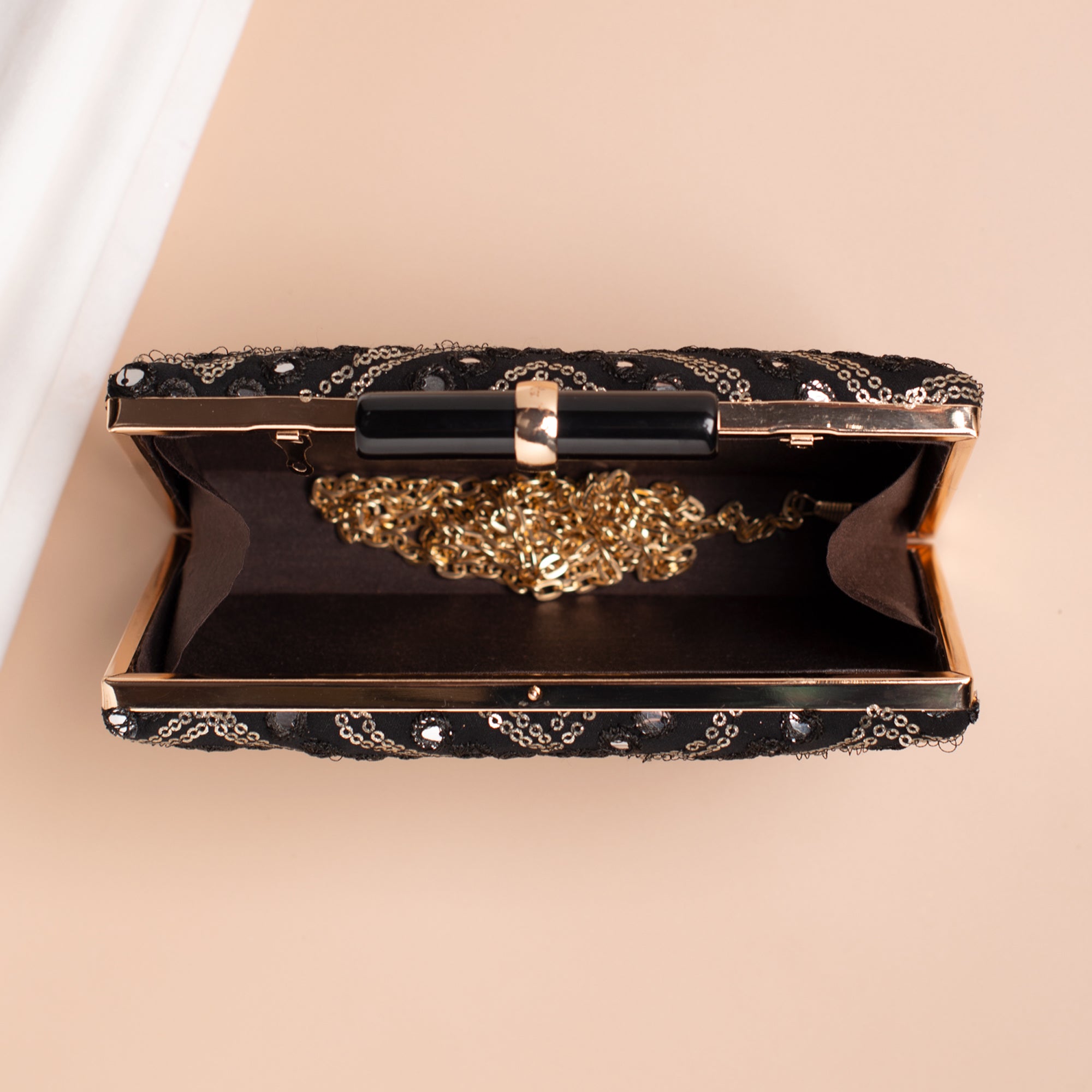 Artklim Black Based Sequins Embroidery Clutch