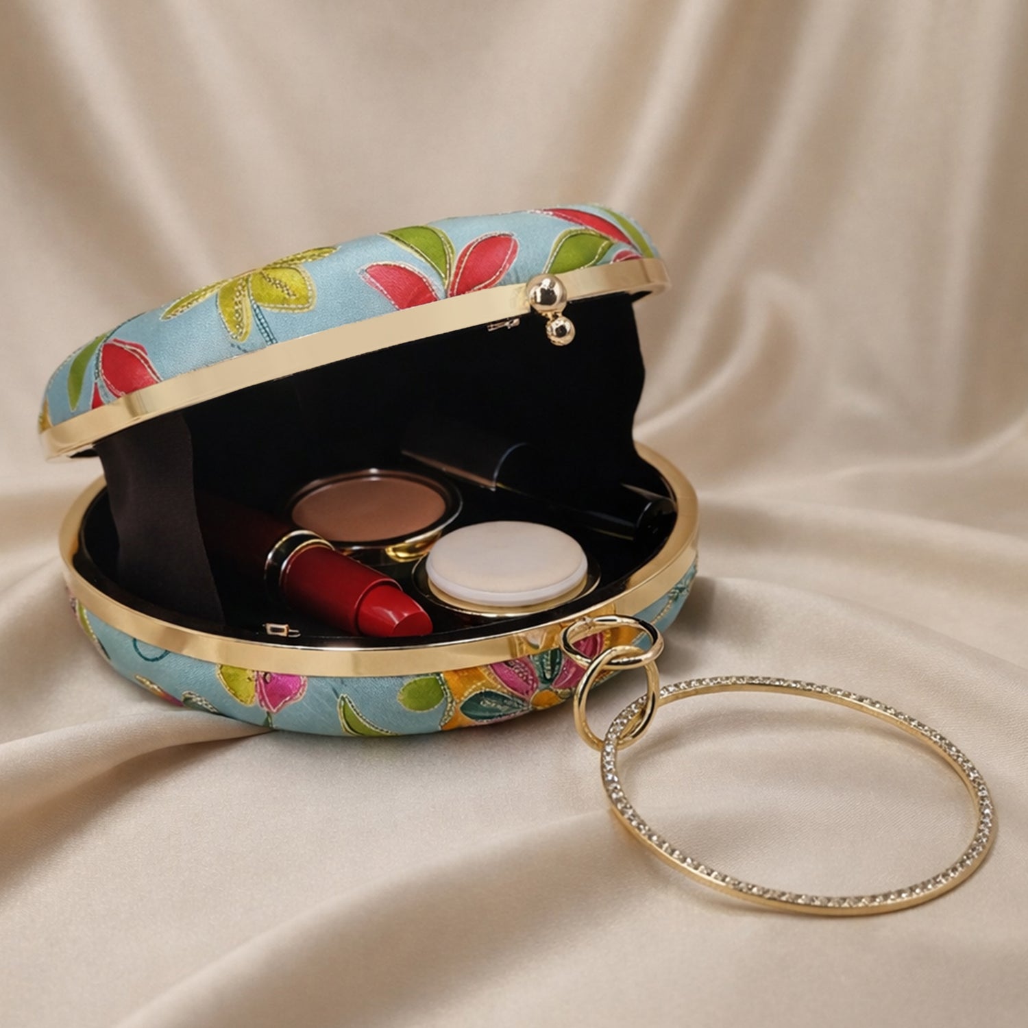 Artklim Blue Floral Round Embroidered Clutch