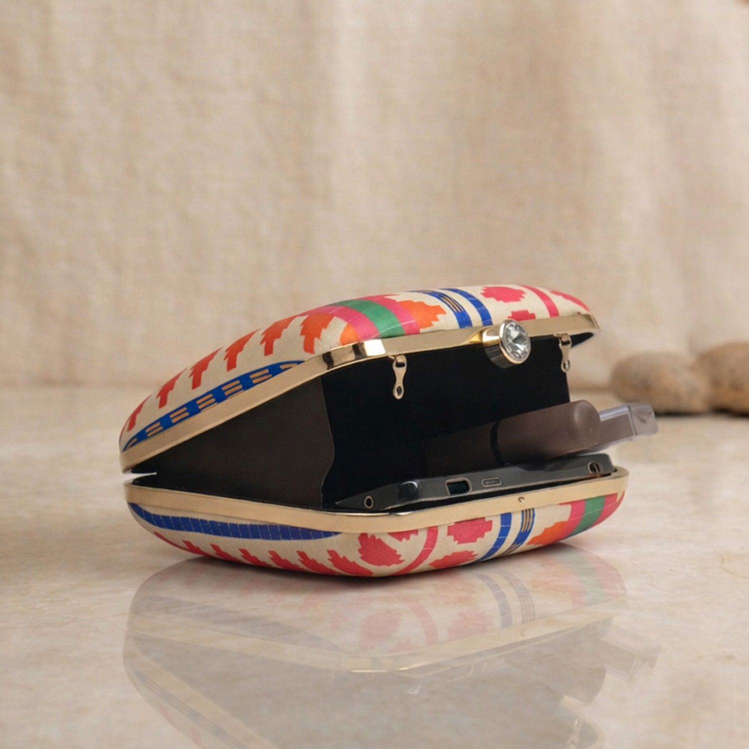 Artklim Ethnic Multicolor Printed  Embroidered Clutch