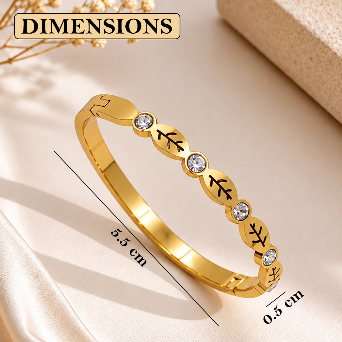 Artklim Elegant Leaf Crystal Gold-Tone Anti-Tarnish Kids Bracelet