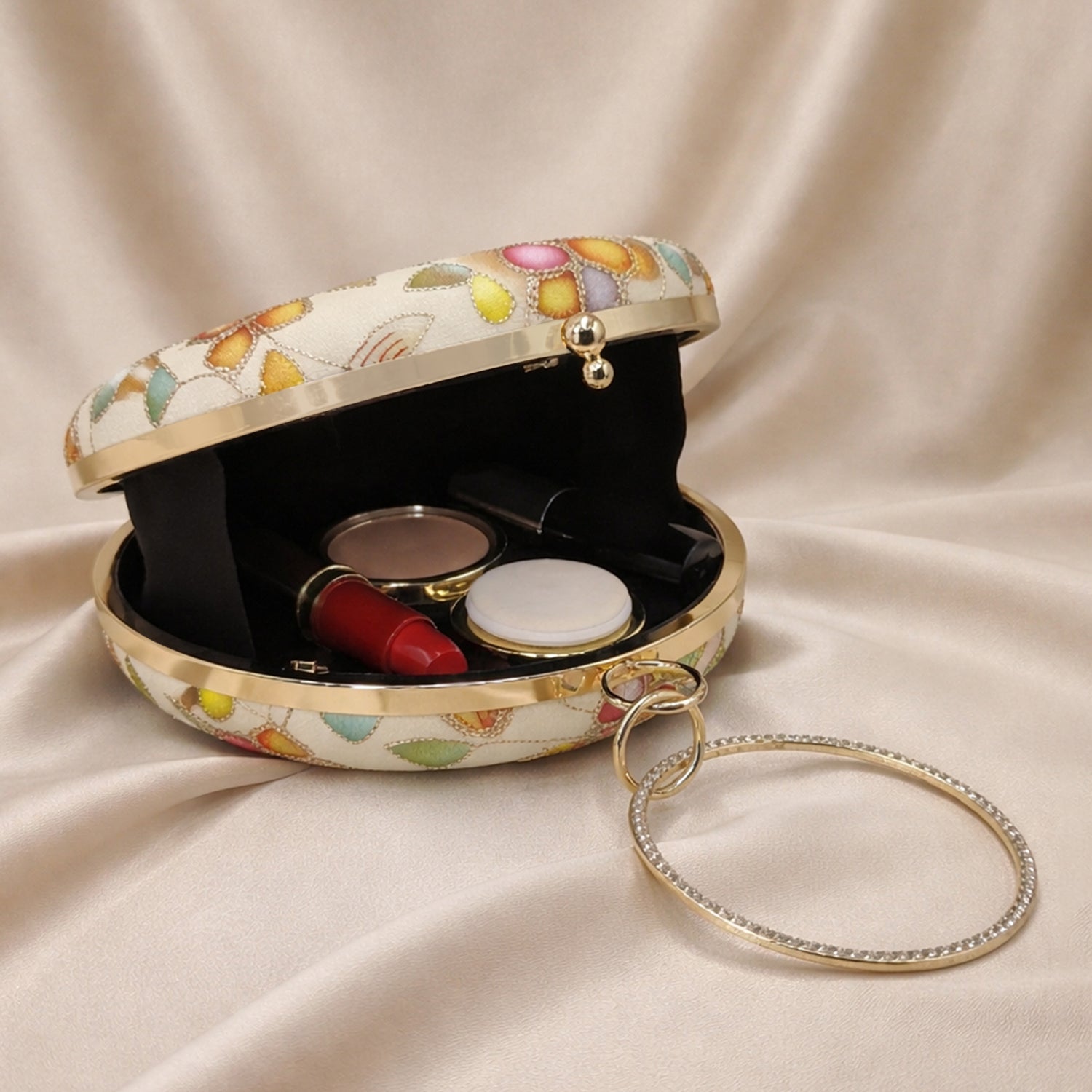 Artklim Ivory Floral Round Embroidered Clutch