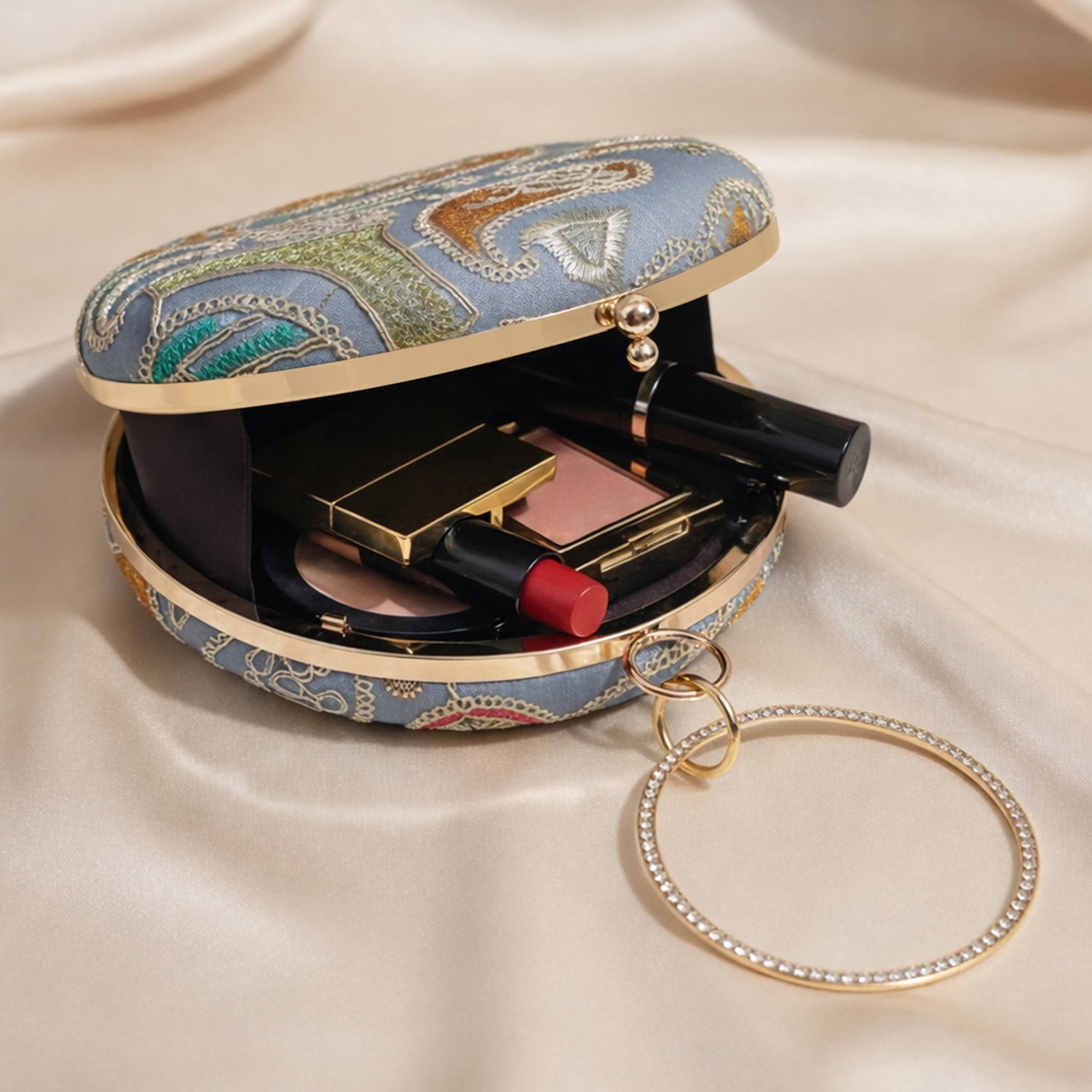 Artklim Royal Blue Round Embroidered Clutch