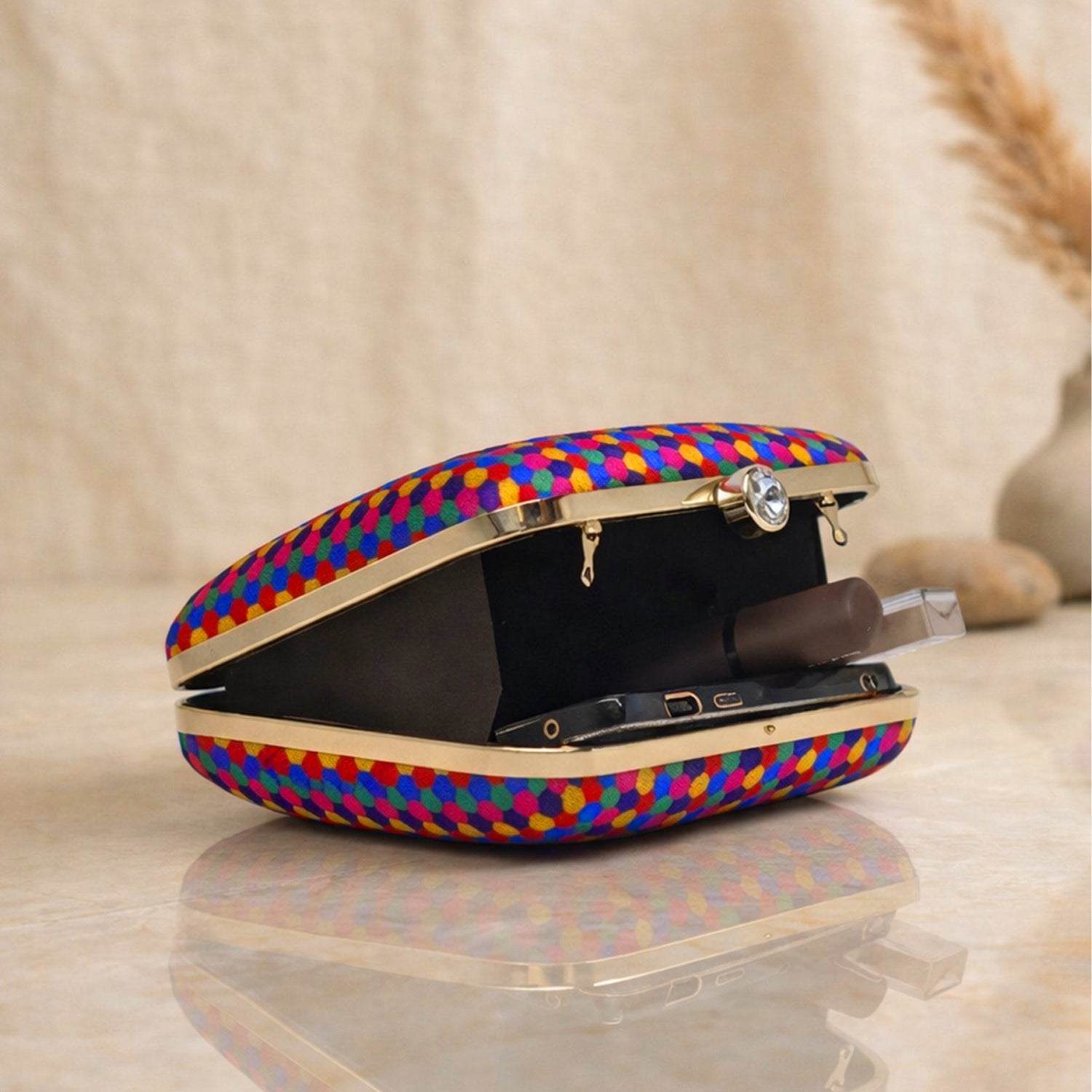 Artklim Vibrant Multicolor Dot Pattern Embroidered Clutch