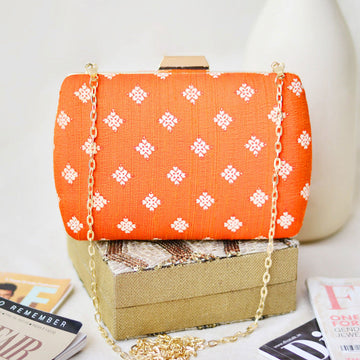 Orange  Pattern Clutch