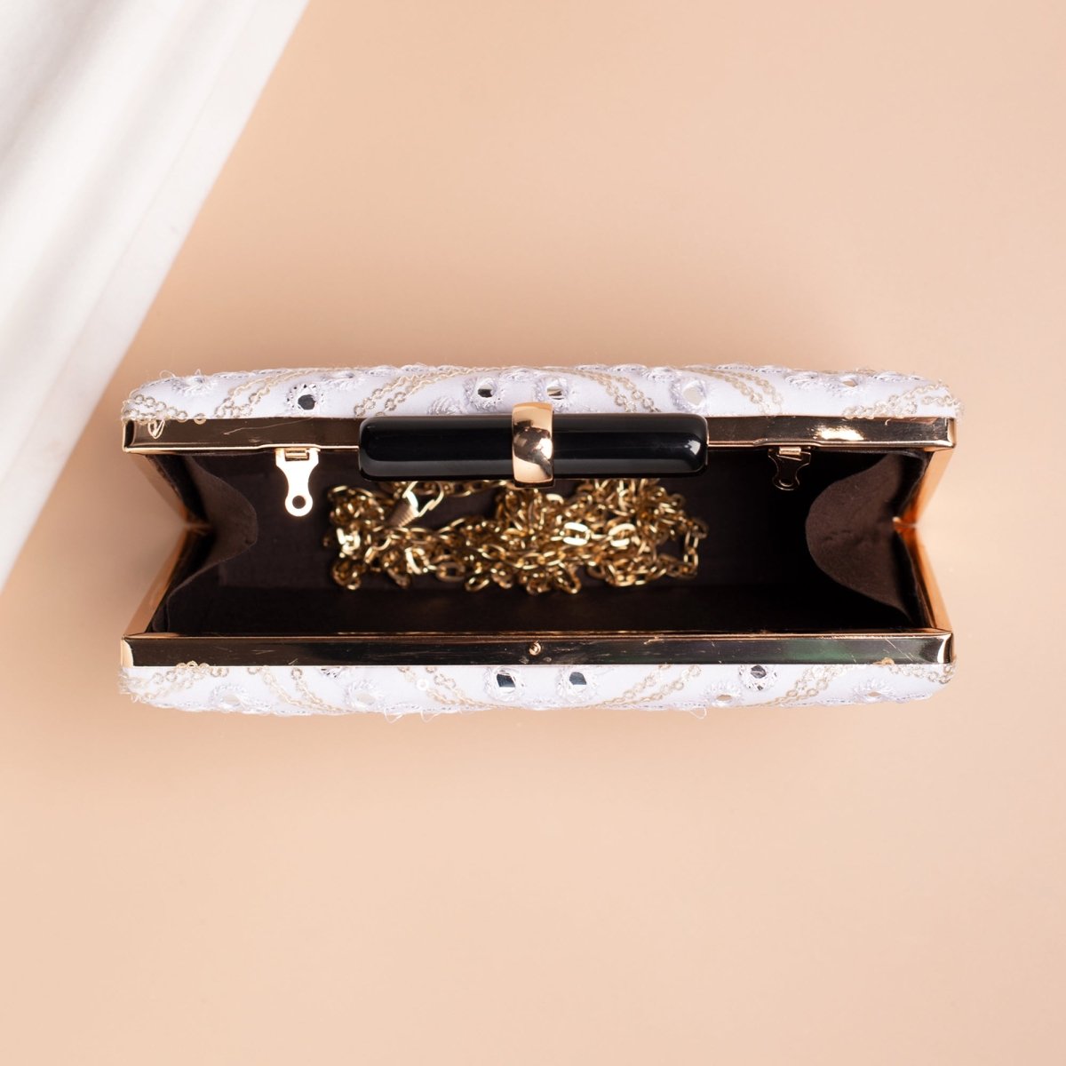 Artklim White Base Sequins Embroidery Clutch