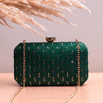 Green Sequins Embroidery Fabric Clutch