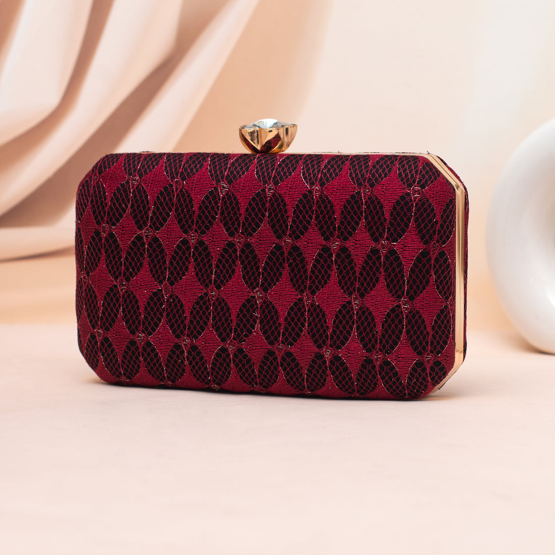 Artklim Maroon Patterned Embroidery Clutch