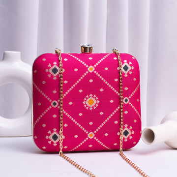 Artklim Magenta Pink Based Silver Pattern Printed Clutch