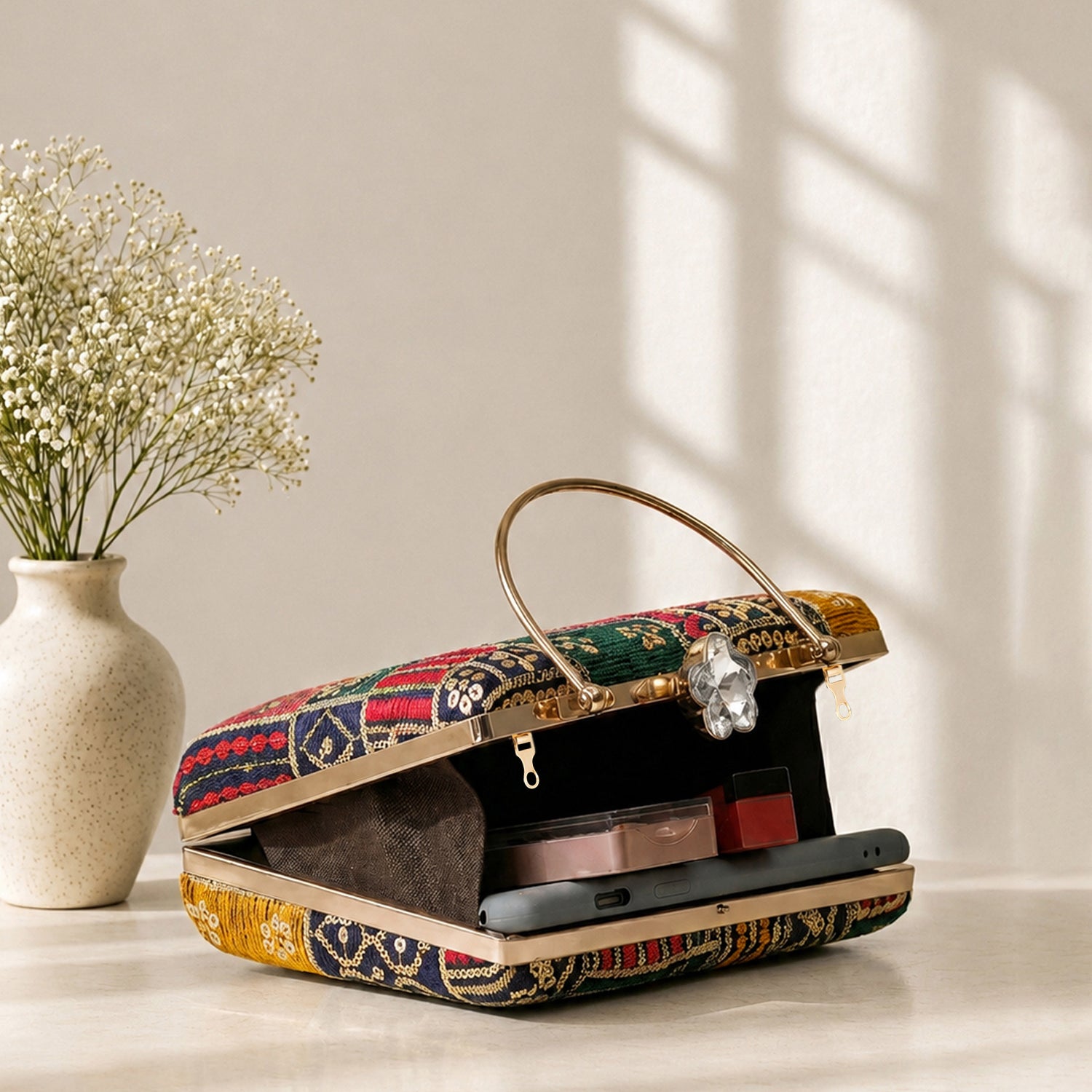Artklim Multicolor Tribal Patchwork Ethnic Embroidery Clutch
