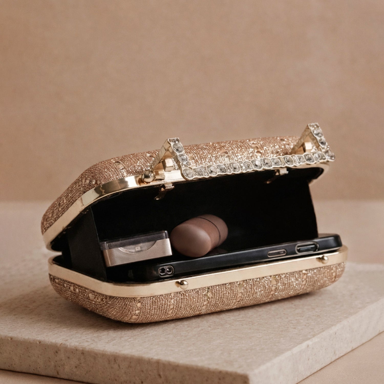 Artklim Champagne Glimmer Embroidery Clutch