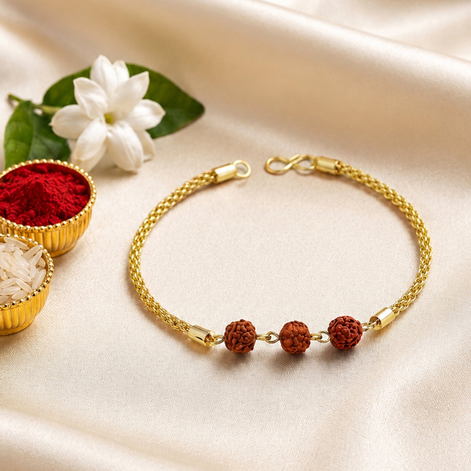 Artklim Divine Rudraksha Bead Rakhi with Gold-Tone Chain