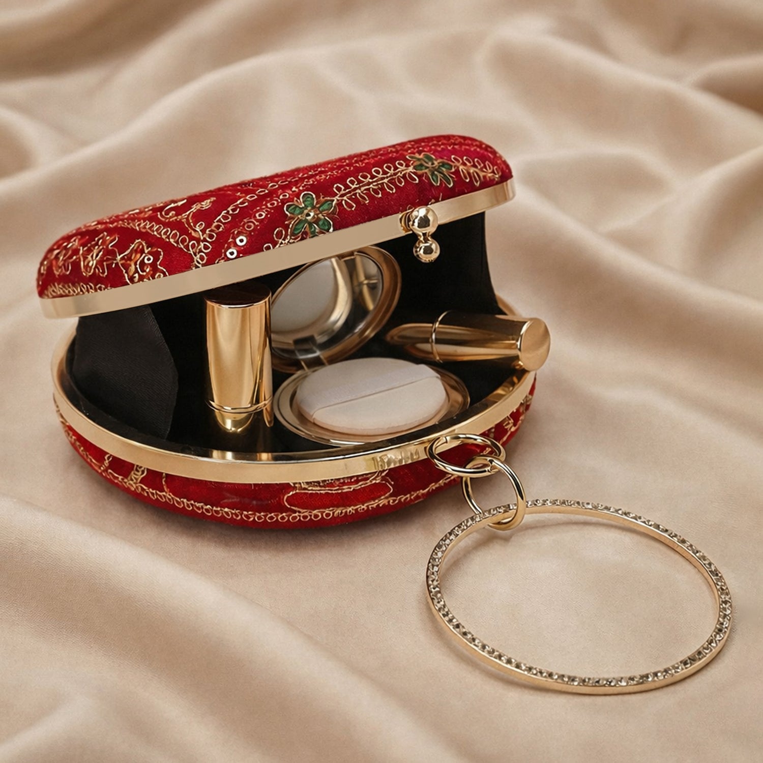 Artklim Royal Red Round Embroidered Clutch