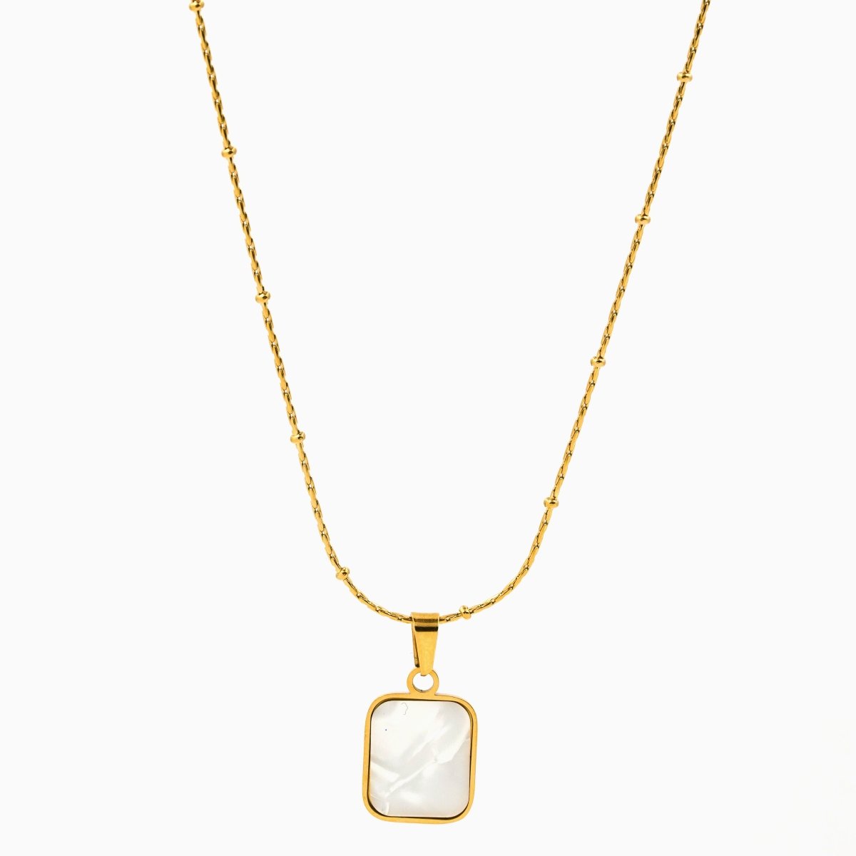 Artklim Gold Plated Square Shaped White MOP Pendant Necklace