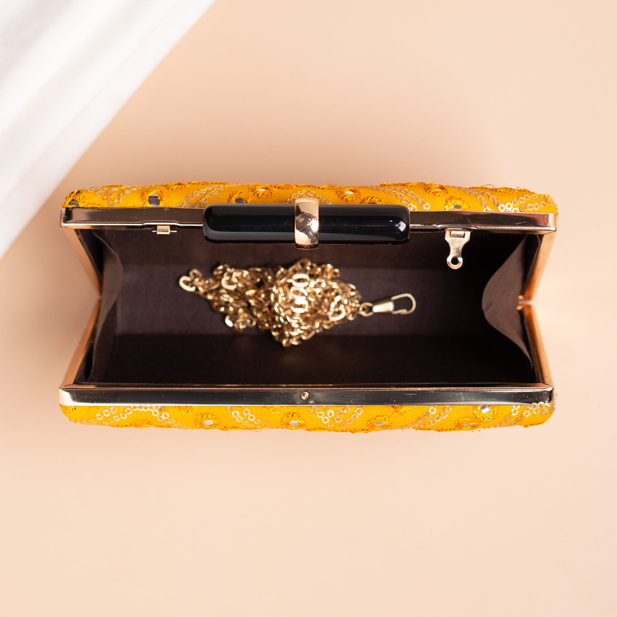 Artklim Yellow Based Sequins Embroidery Clutch
