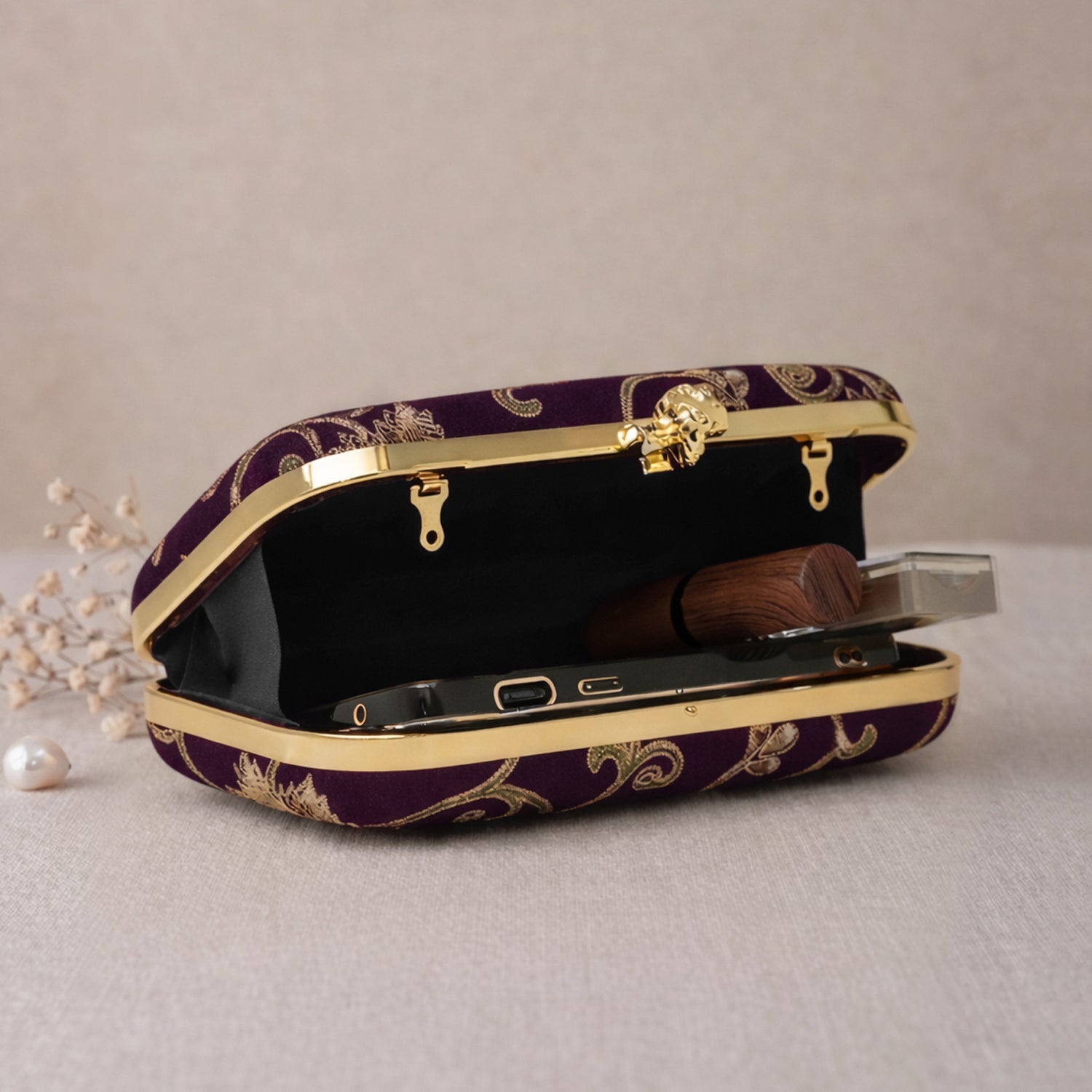 Artklim Royal Purple Floral Embroidered Clutch